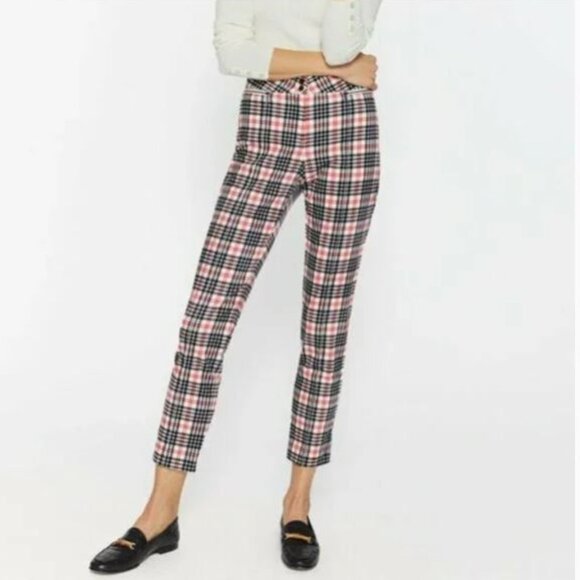 NWT J. McLaughlin Women's Cream Black Red Winthrop Plaid Yara Velvet Pants - Picture 1 of 16